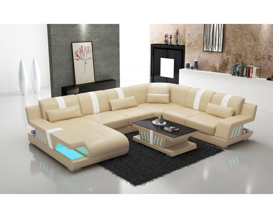 Jubilee Yuli Modern U-Shape Left Hand Facing Sectional - Beige/White, Bonded Leather