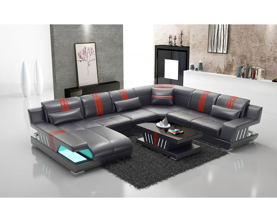 Jubilee Yuli Modern U-Shape Left Hand Facing Sectional - Black/White, Bonded Leather