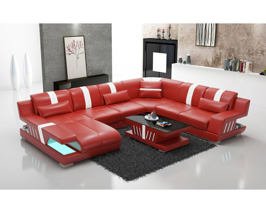 Jubilee Yuli Modern U-Shape Left Hand Facing Sectional - Red/White, Bonded Leather