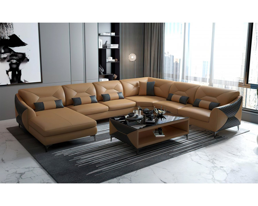 Jubilee Bysic Modern U-Shape Left Hand Facing Sectional - Brown/Black, Bonded Leather