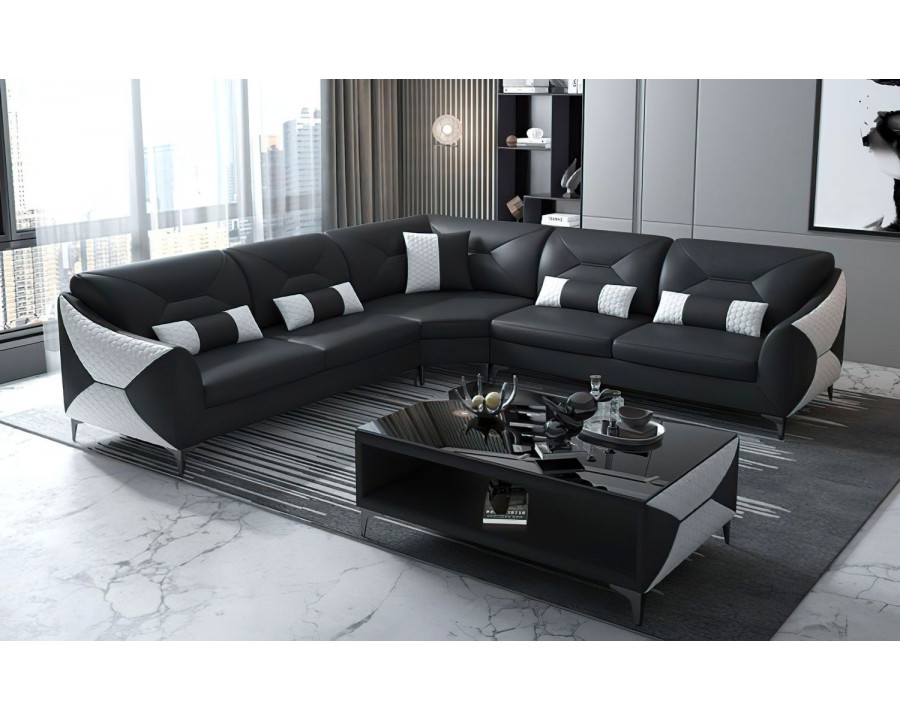 Jubilee Bysic Symmetrical Sectional - Black/White, Bonded Leather