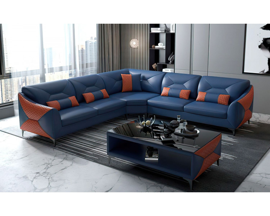 Jubilee Bysic Symmetrical Sectional - Blue/Orange, Bonded Leather