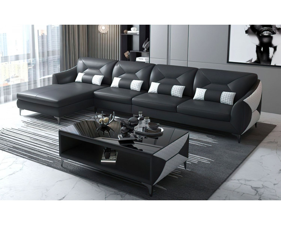 Jubilee Bysic Small Left Hand Facing Sectional with Chaise - Black/White, Bonded Leather