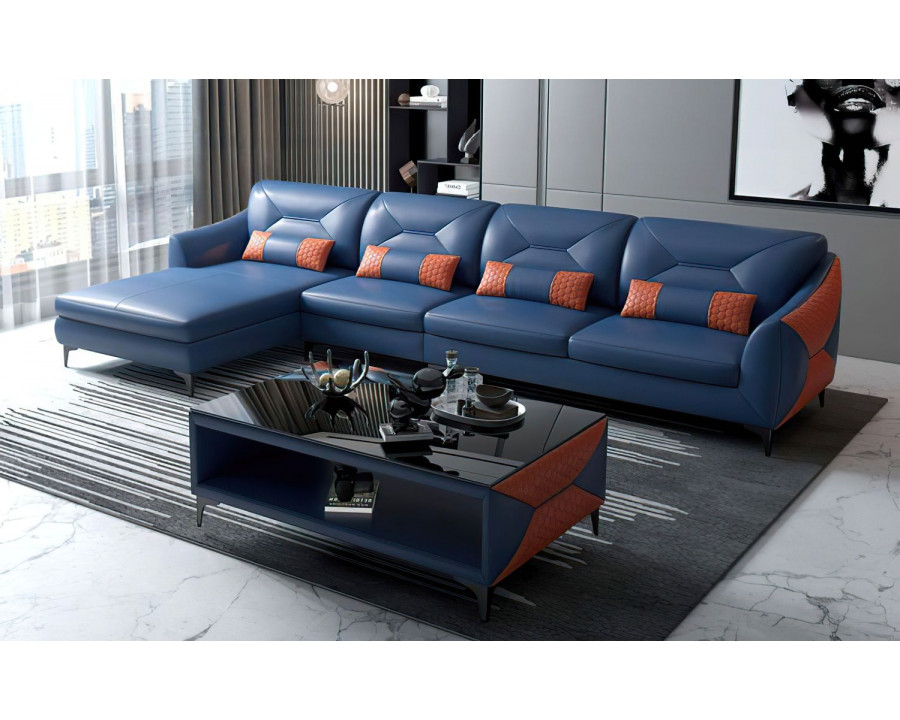 Jubilee Bysic Small Left Hand Facing Sectional with Chaise - Blue/Orange, Bonded Leather