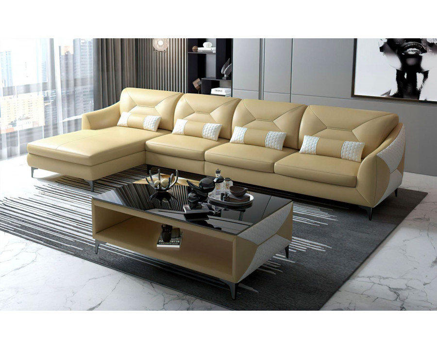 Jubilee Bysic Small Left Hand Facing Sectional with Chaise - Beige/White, Bonded Leather