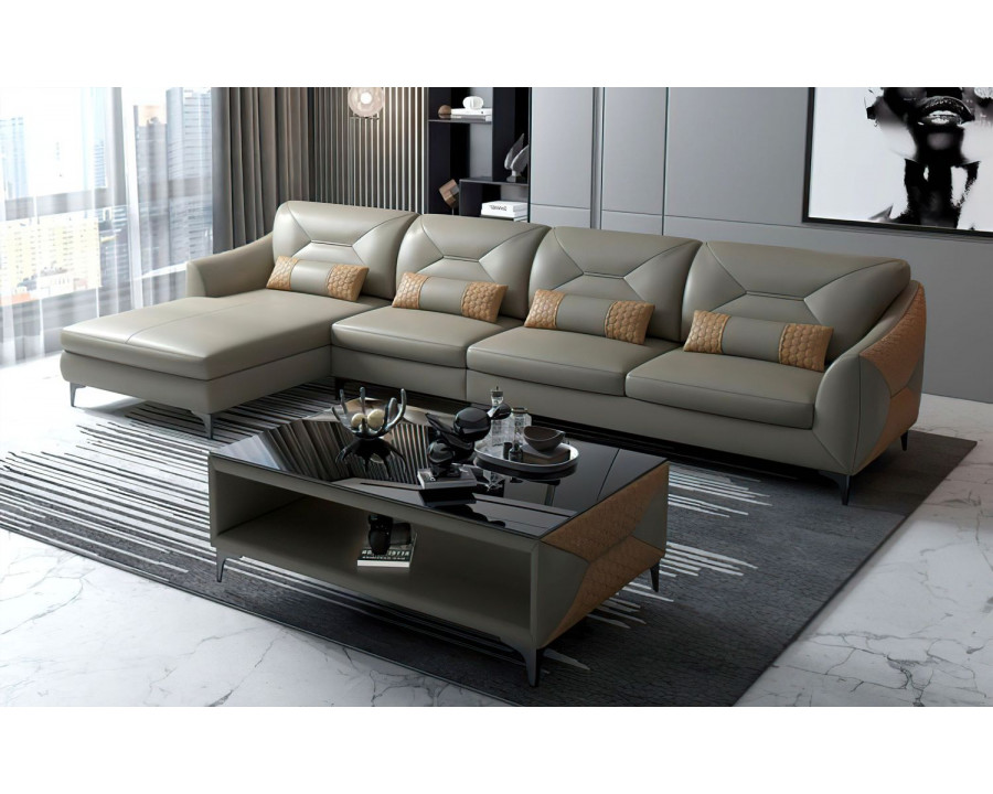 Jubilee Bysic Small Left Hand Facing Sectional with Chaise - Gray/Tan, Bonded Leather