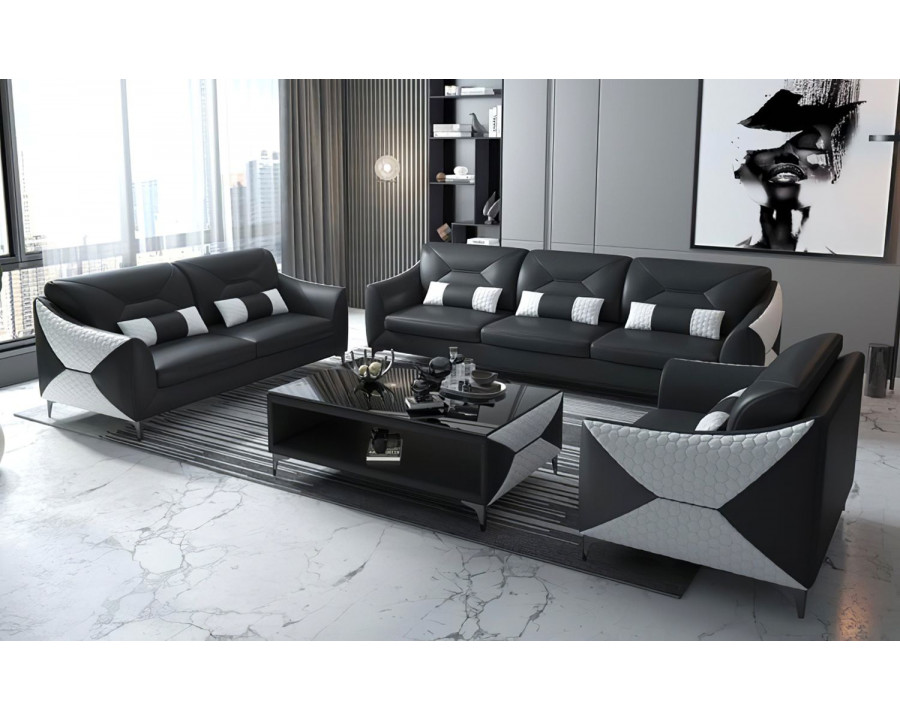 Jubilee Bysic Sofa Set - Black/White, Top Grain Italian Leather