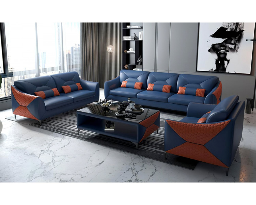 Jubilee Bysic Sofa Set - Blue/Orange, Bonded Leather