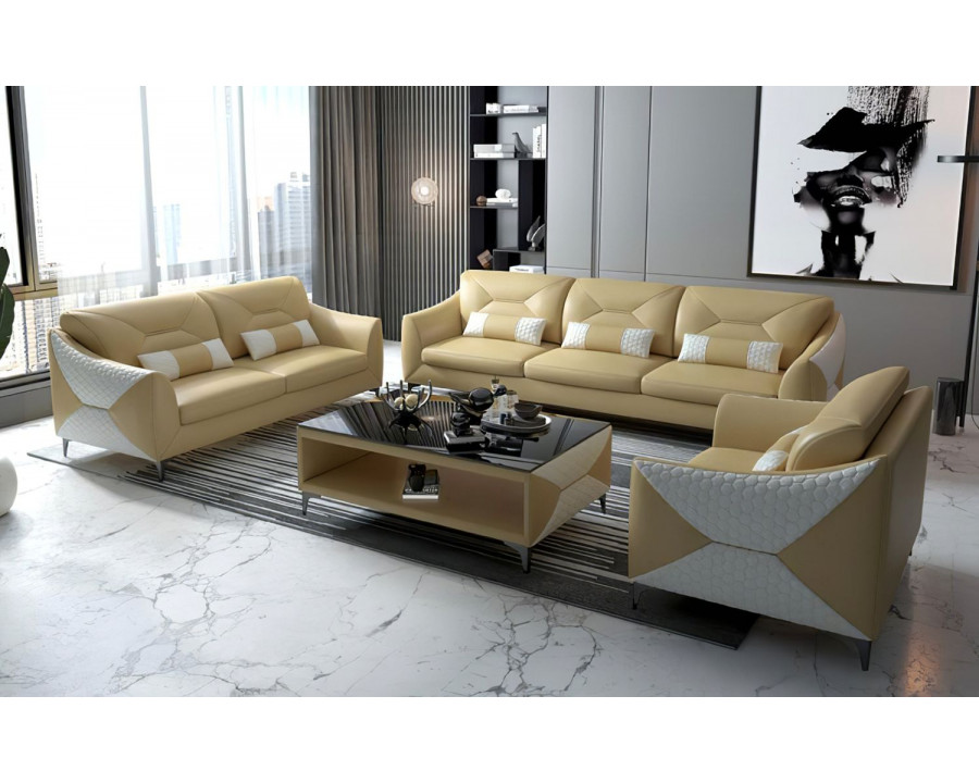 Jubilee Bysic Sofa Set - Beige/White, Bonded Leather