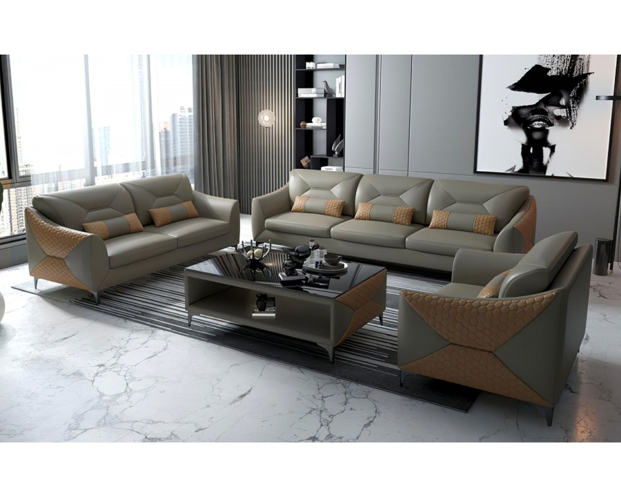 Jubilee Bysic Sofa Set - Gray/Tan, Bonded Leather