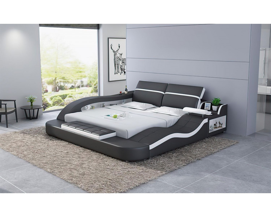 Jubilee Victor Multifunctional Queen Size Right Hand Facing Bed with Storage - Black/White, Bonded Leather