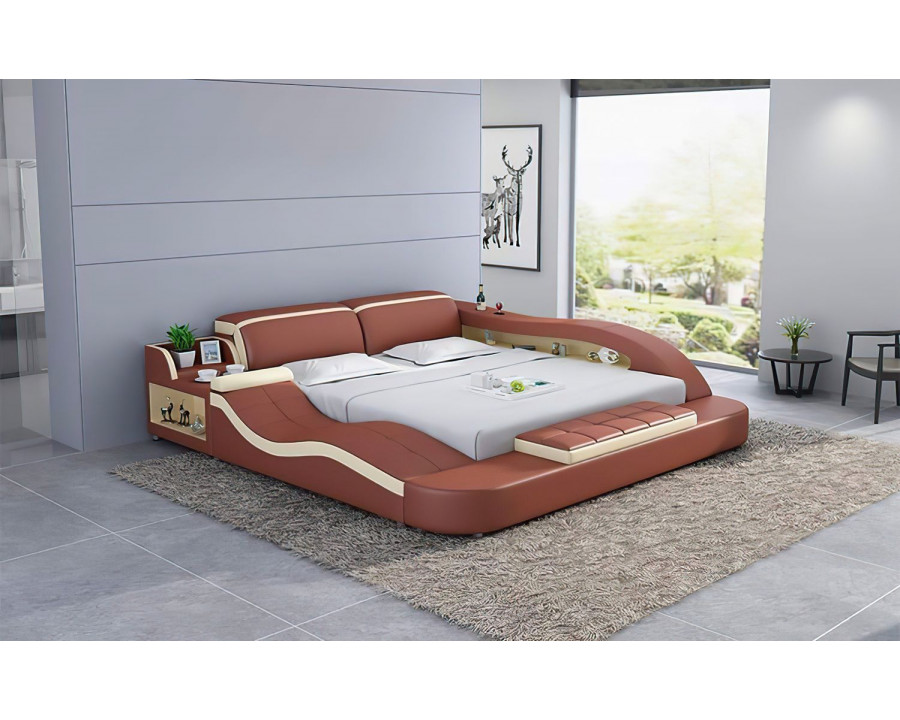 Jubilee Victor Multifunctional Queen Size Left Hand Facing Bed with Storage - Brown/Beige, Bonded Leather