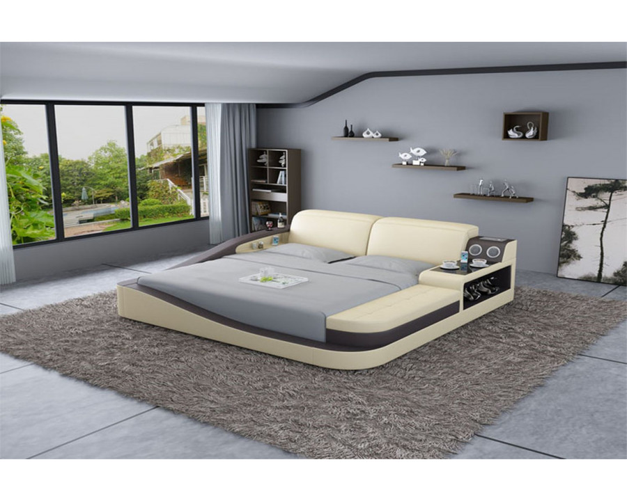 Jubilee Rebino Queen Size Left Hand Facing Bed with Storage - Beige/Dark Brown, Bonded Leather