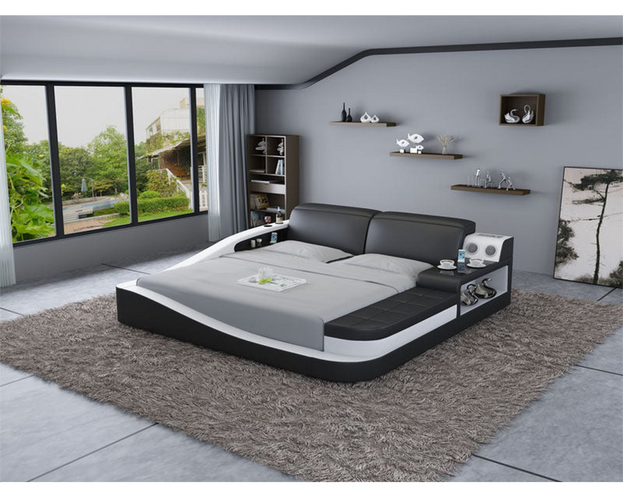 Jubilee Rebino Queen Size Left Hand Facing Bed with Storage - Black/White, Bonded Leather