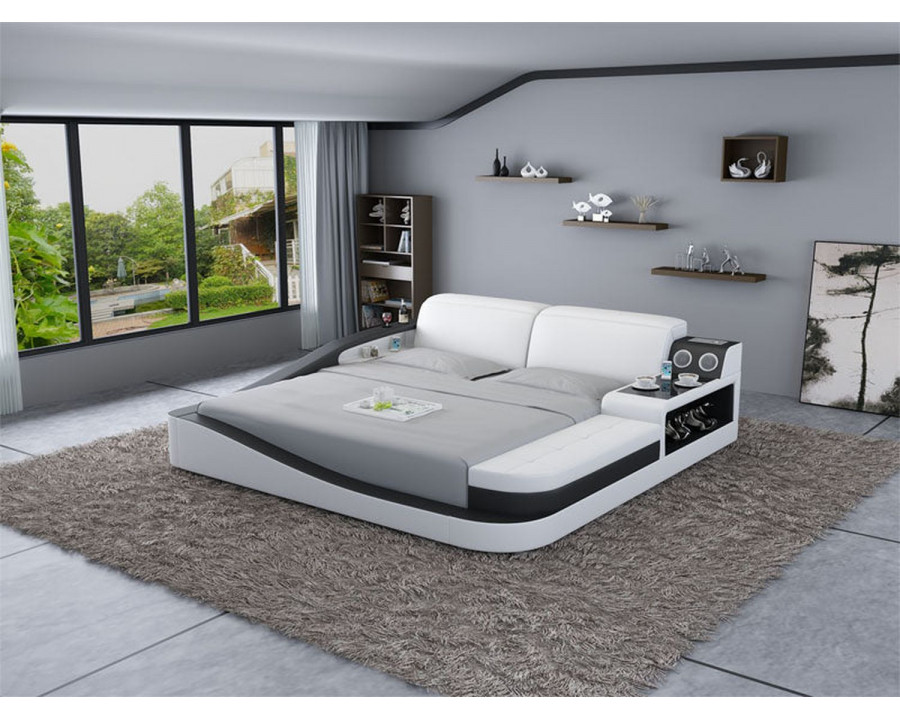 Jubilee Rebino Queen Size Left Hand Facing Bed with Storage - White/Black, Bonded Leather