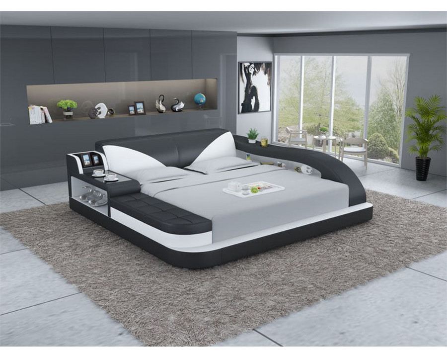 Jubilee Plaff Queen Size Left Hand Facing Bed with Storage - Black/White, Bonded Leather