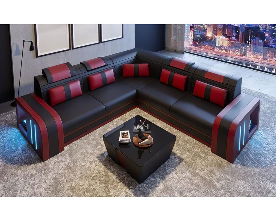 Jubilee Ralutic Corner Sectional with Side Storage - Black/Red, Bonded Leather