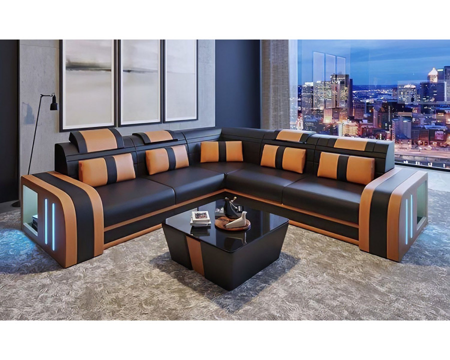 Jubilee Ralutic Corner Sectional with Side Storage - Dark Brown/Orange, Bonded Leather