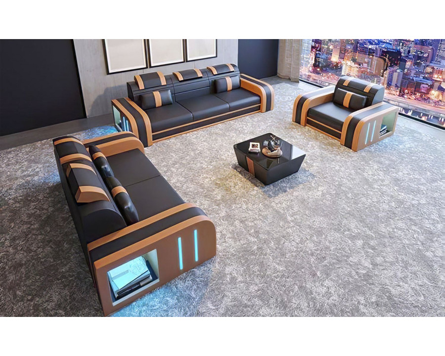 Jubilee Ralutic Sofa Set with Led - Black/Orange, Bonded Leather