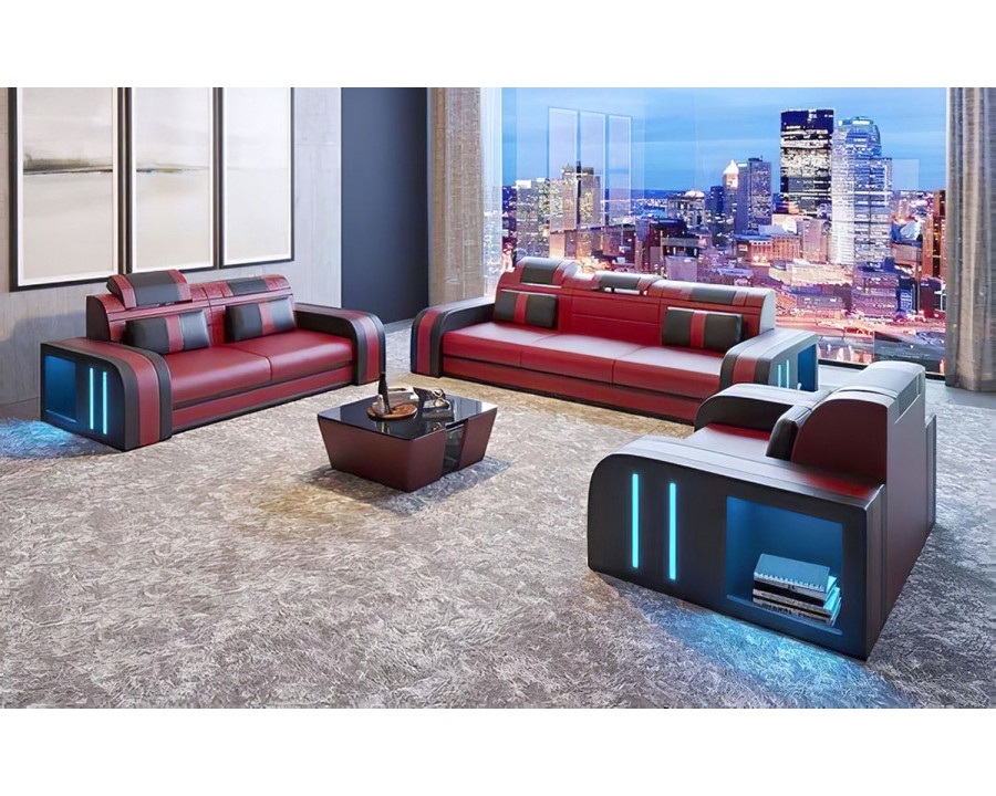 Jubilee Ralutic Sofa Set with Led - Red/Black, Bonded Leather