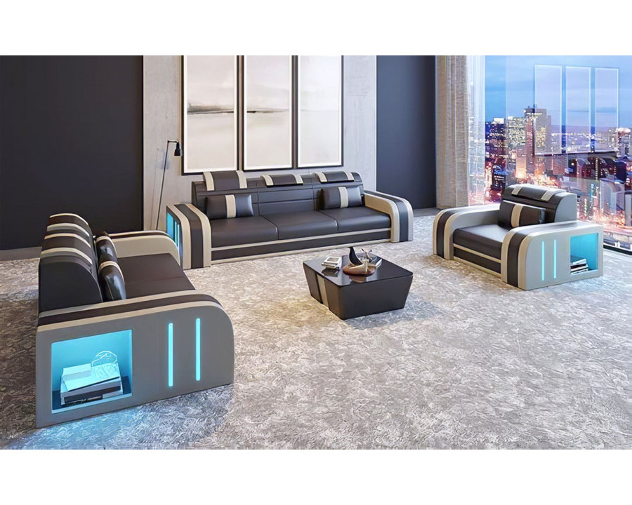 Jubilee Ralutic Sofa Set with Led - Black/Gray, Bonded Leather