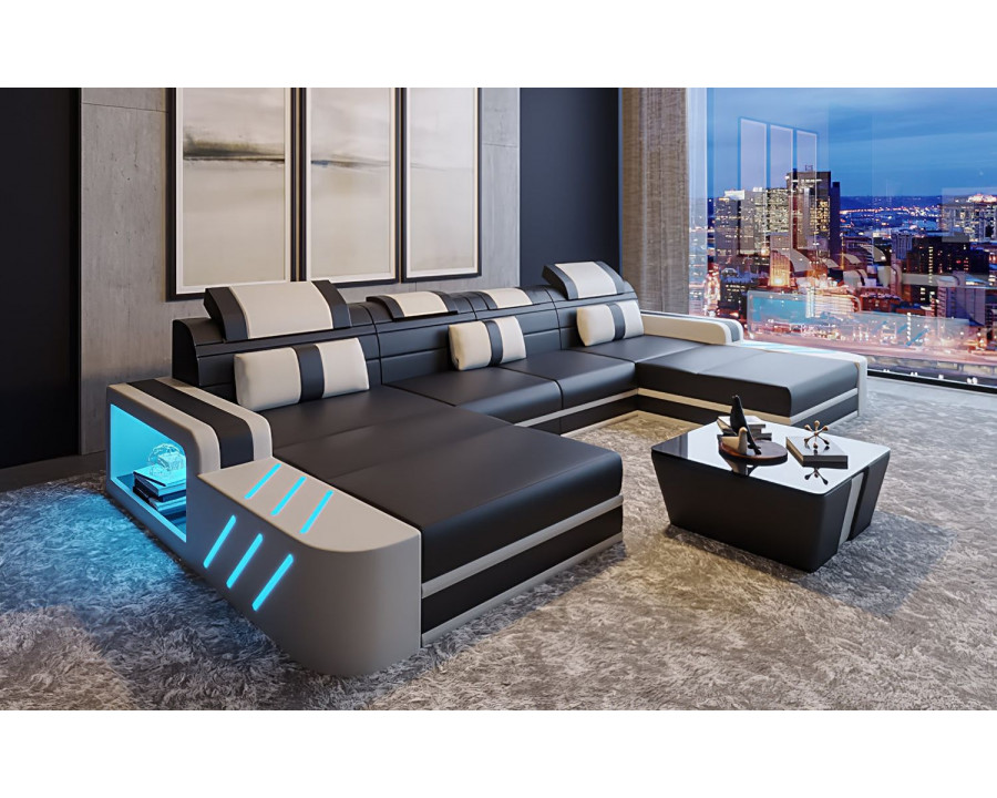 Jubilee Ralutic Xl Sectional with Adjustable Headrest - Black/Gray, Bonded Leather