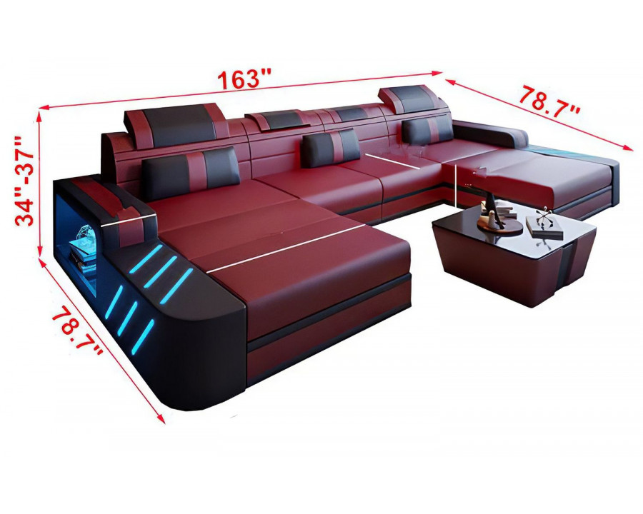 Jubilee Ralutic Xl Sectional with Adjustable Headrest - Red/Black, Bonded Leather