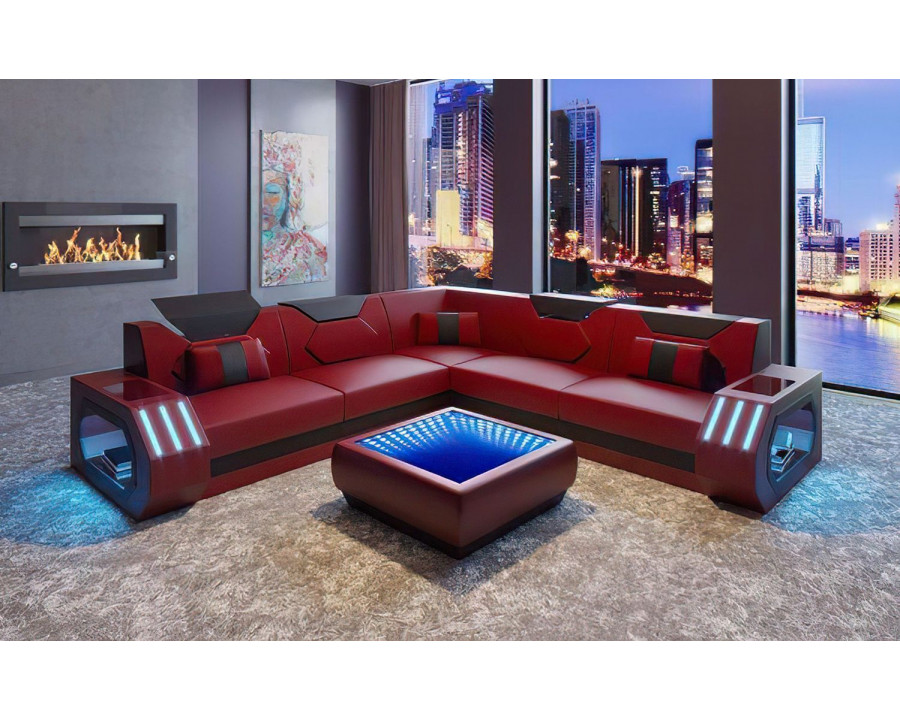 Jubilee Sahara Corner Sectional with Adjustable Headrest - Red/Black, Bonded Leather