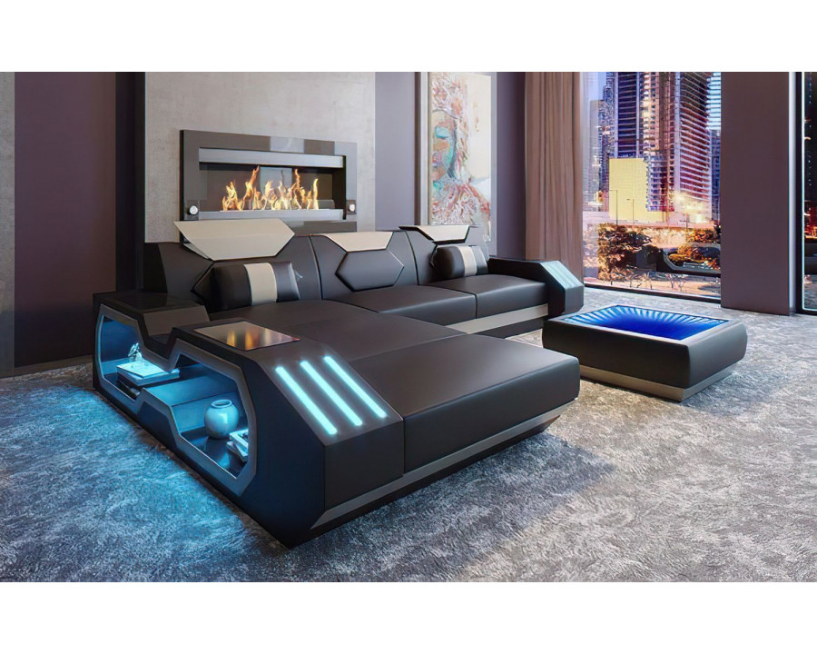 Jubilee Sahara Small Left Hand Facing Sectional with Chaise - Black/White, Bonded Leather