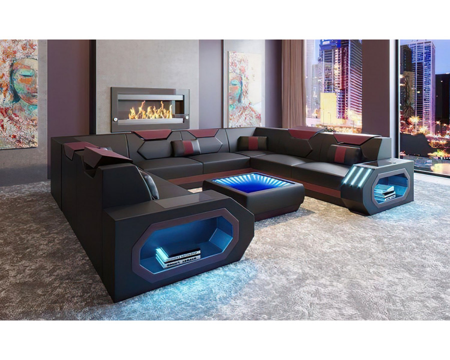 Jubilee Sahara U-Shape Sectional - Black/Purple, Bonded Leather