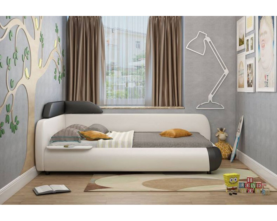 Jubilee Dreams Youth Twin Size Right Hand Facing Bed - White/Black, Bonded Leather