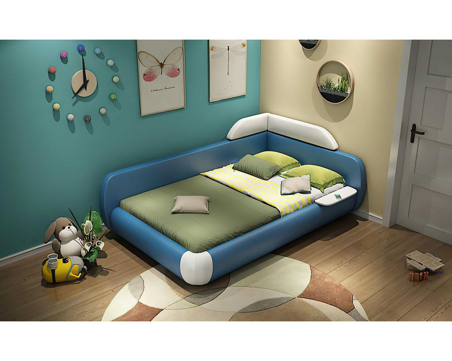 Jubilee Dreams Youth Twin Size Right Hand Facing Bed - Blue/White, Bonded Leather