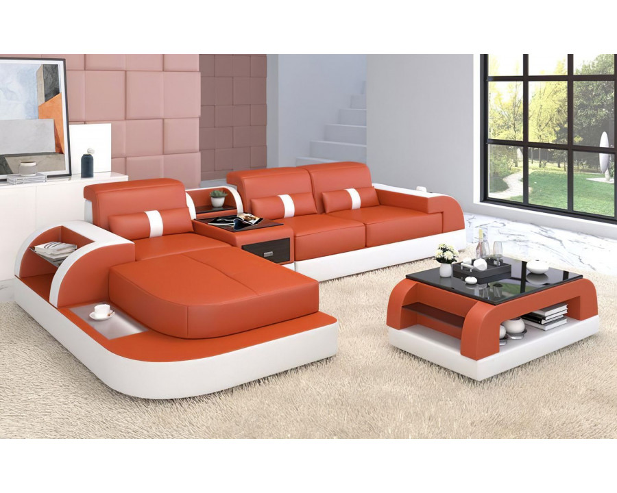 Jubilee Piliu Small Left Hand Facing Sectional with Chaise - Orange/White, Bonded Leather