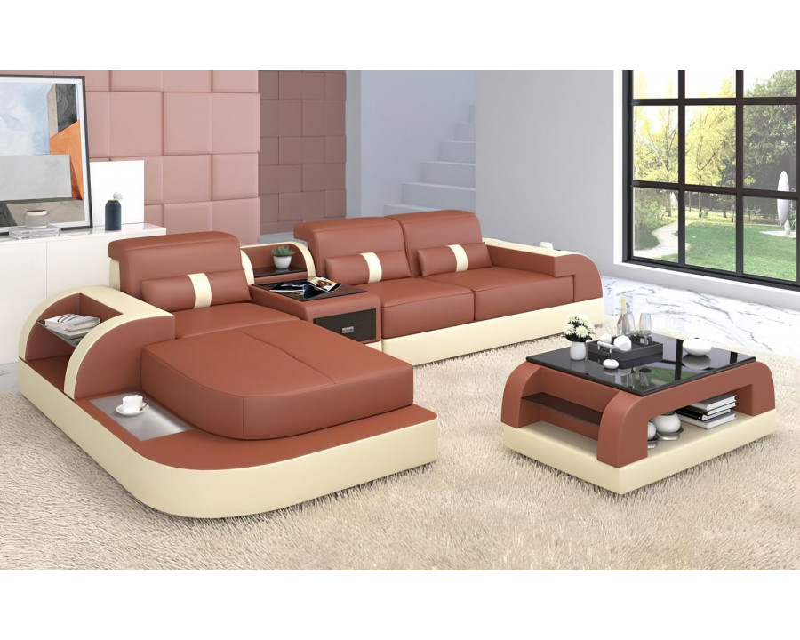 Jubilee Piliu Small Left Hand Facing Sectional with Chaise - Brown/Beige, Bonded Leather