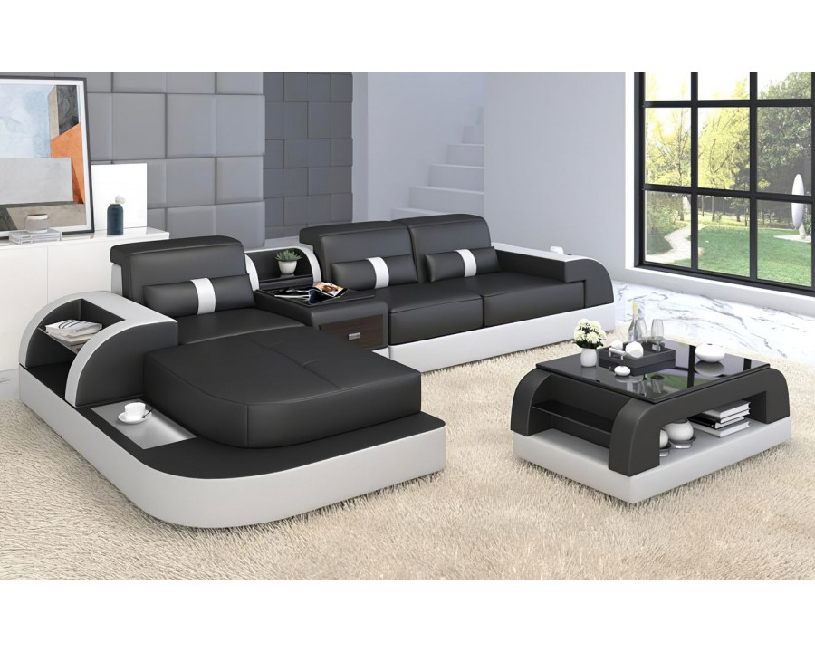 Jubilee Piliu Small Left Hand Facing Sectional with Chaise - Black/White, Bonded Leather