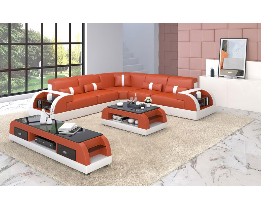 Jubilee Piliu Corner Sectional with Side Storage - Orange/White, Bonded Leather