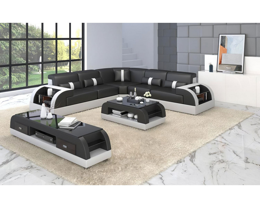 Jubilee Piliu Corner Sectional with Side Storage - Black/White, Bonded Leather