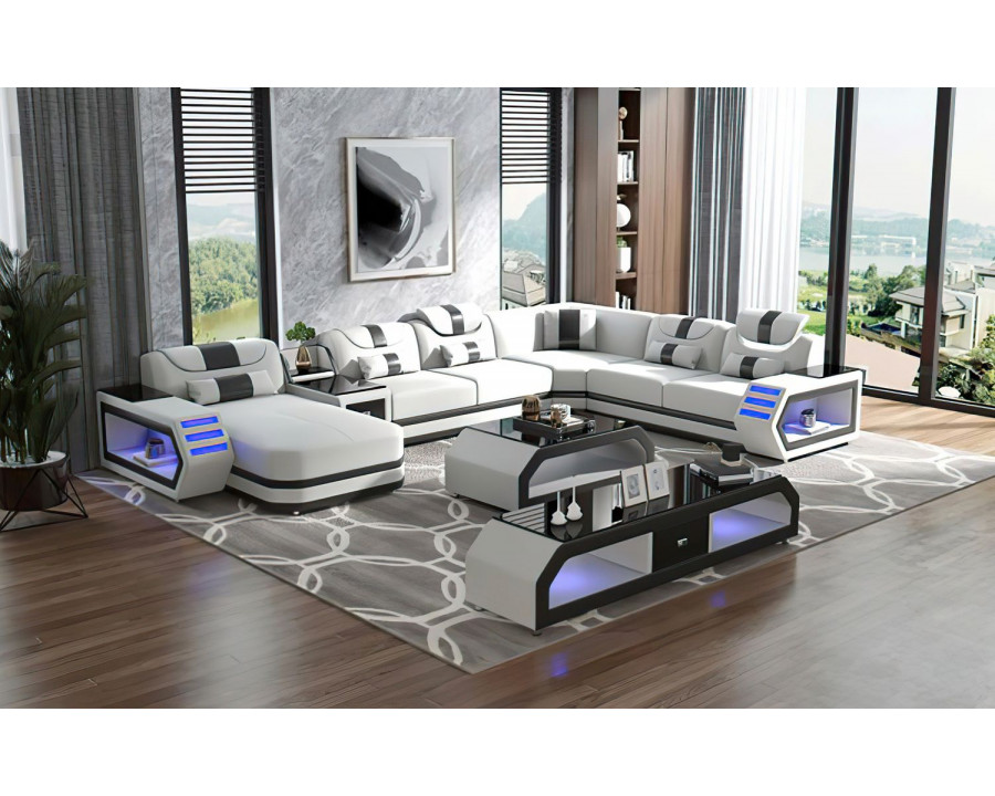 Jubilee Oject Modern Left Hand Facing Sectional with Led - White/Black, Bonded Leather