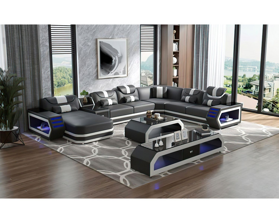 Jubilee Oject Modern Left Hand Facing Sectional with Led - Black/White, Bonded Leather