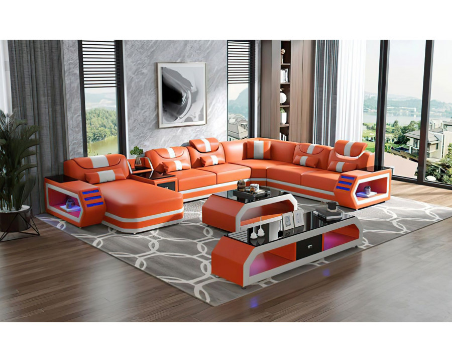 Jubilee Oject Modern Left Hand Facing Sectional with Led - Orange/White, Bonded Leather