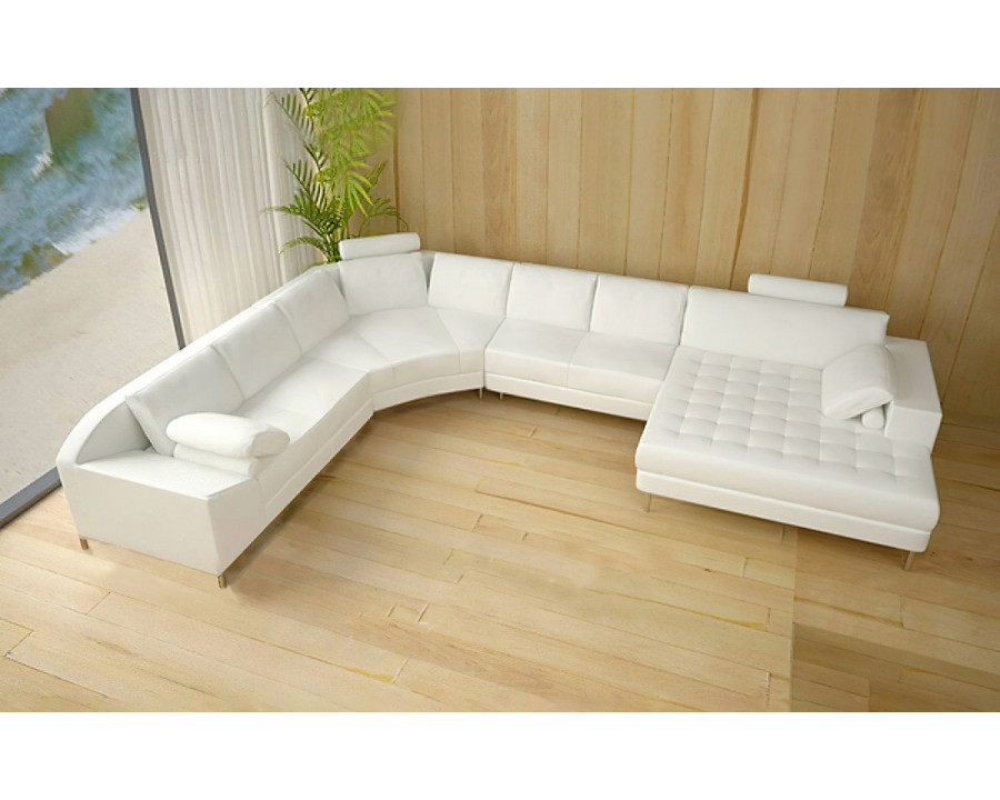 Jubilee Torin Large Left Hand Facing Sectional with Tufted Chaise - White, Bonded Leather