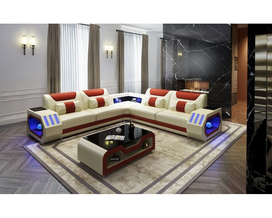 Jubilee Grantville Sectional with Leds - Beige/Brown, Bonded Leather