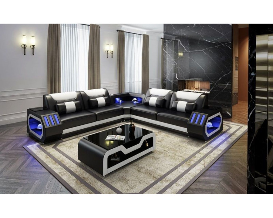 Jubilee Grantville Sectional with Leds - Black/White, Bonded Leather