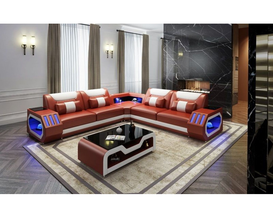 Jubilee Grantville Sectional with Leds - Brown/White, Bonded Leather