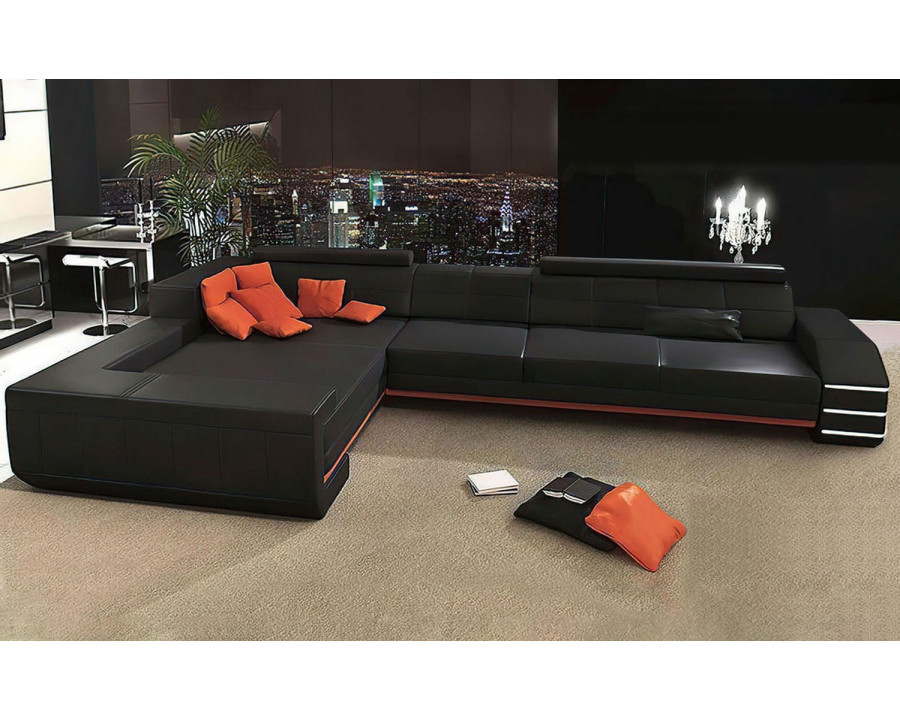 Jubilee Hober Left Hand Facing Sectional with Chaise - Black/Orange, Bonded Leather