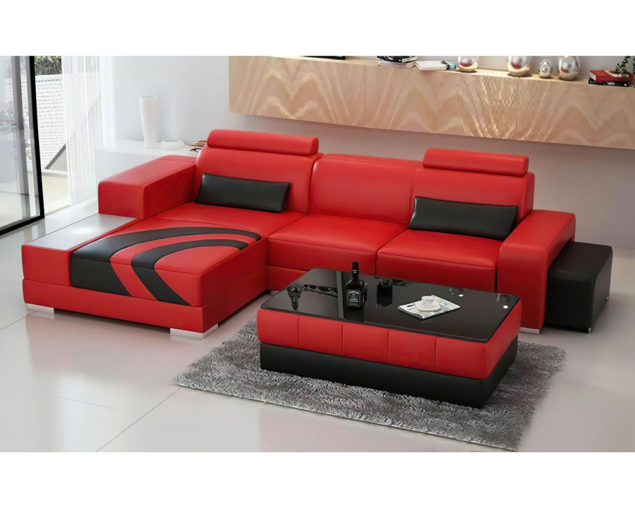 Jubilee Trista Modern Left Hand Facing Sectional with Led - Red/Black, Bonded Leather