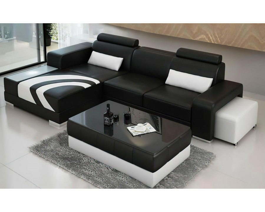 Jubilee Trista Modern Left Hand Facing Sectional with Led - Black/White, Bonded Leather