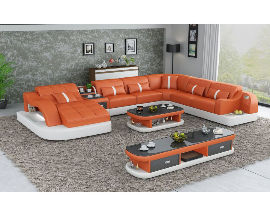 Jubilee Reversible Corner Left Hand Facing Sectional with Led - Orange/White, Bonded Leather