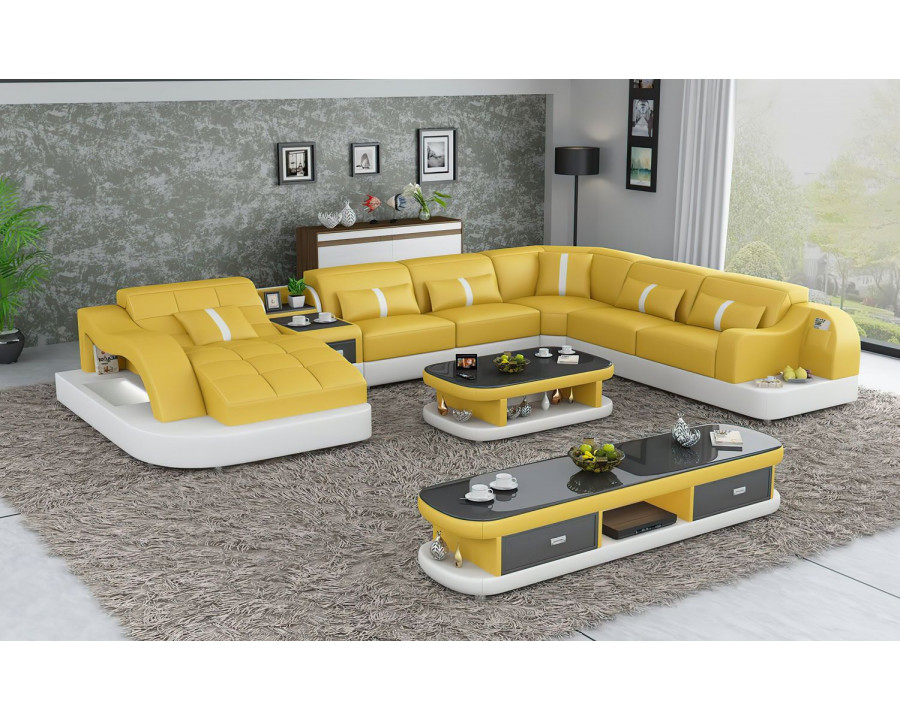 Jubilee Reversible Corner Left Hand Facing Sectional with Led - Yellow/White, Bonded Leather