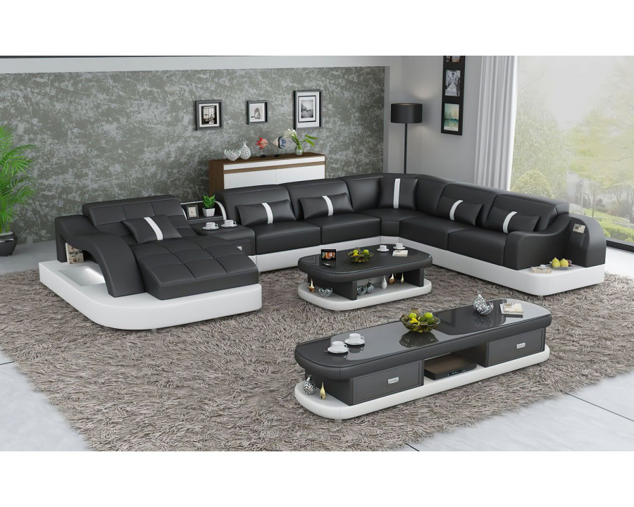 Jubilee Reversible Corner Left Hand Facing Sectional with Led - Black/White, Bonded Leather